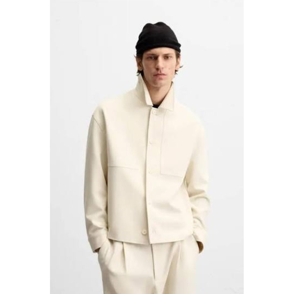 Zara Man jacket mens M Medium 44" pockets cream ivory 7484/553/712 button up $66